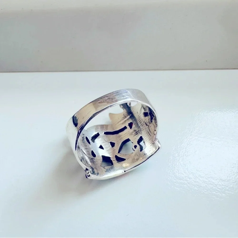 Handmade Sterling Silver Inlay Multi Gem Eye Of Horus Ring Size 11.5
